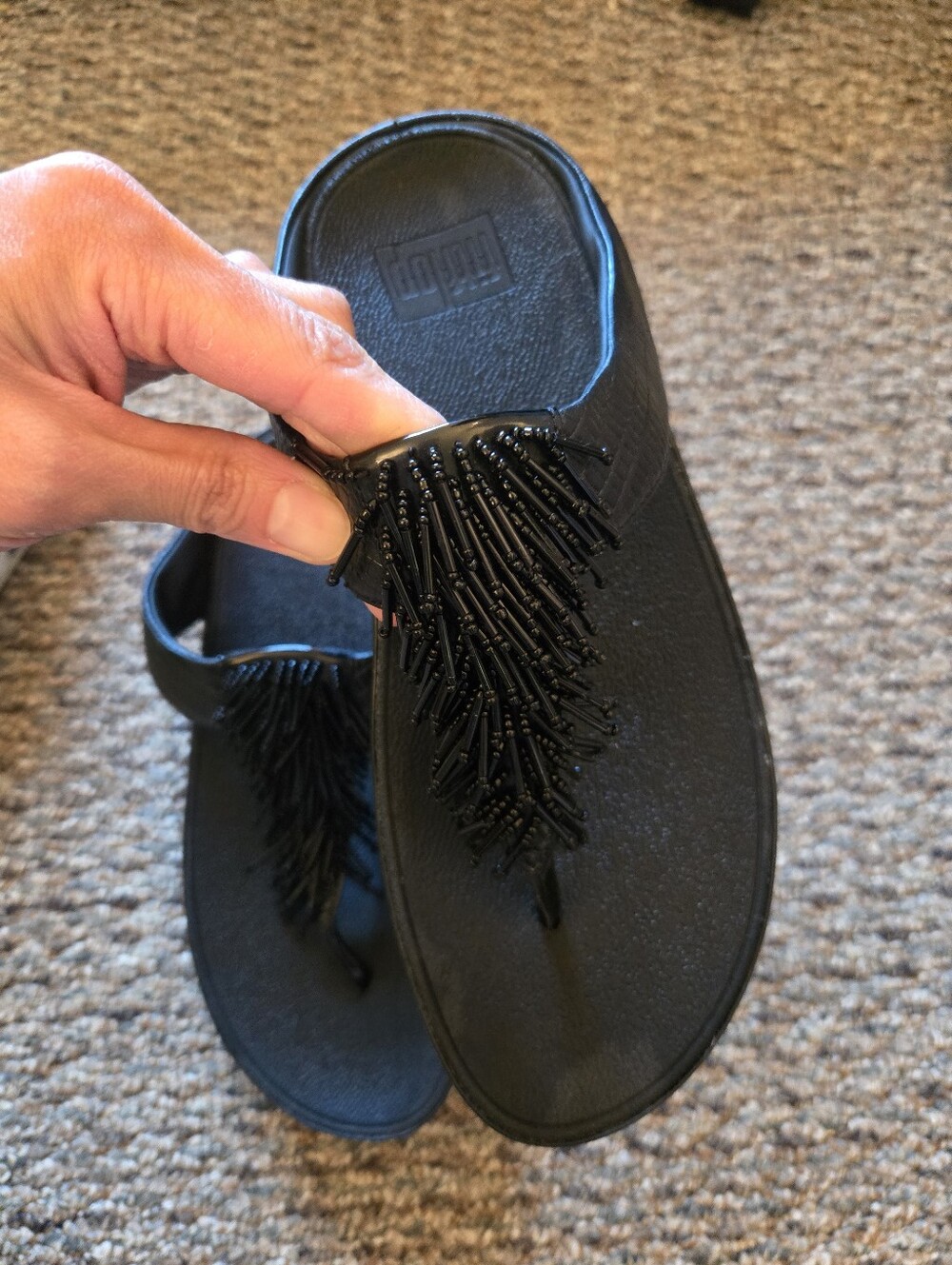 New FitFlop Black Beaded Fringe Thong Sandalsflop